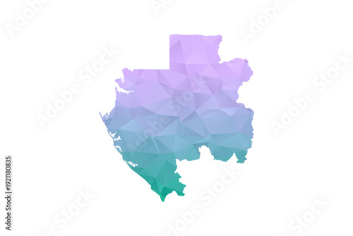 Gabon Map Polygon Style Vector Illustration in Purple and Cyan Gradient, Low Poly Geometric Design, Isolated on White Background for Infographics and Projects.