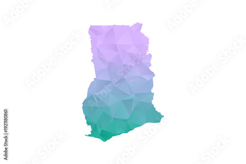 Ghana Map Polygon Style Vector Illustration in Purple and Cyan Gradient, Low Poly Geometric Design, Isolated on White Background for Infographics and Projects.
