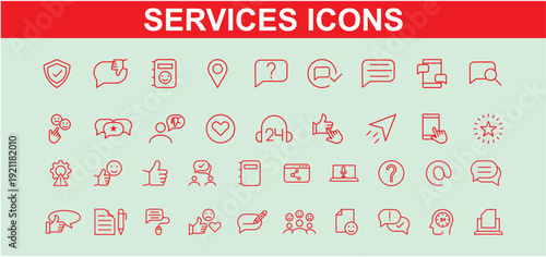 Business and Service Line Icons - Red Icons on Light Green Background
