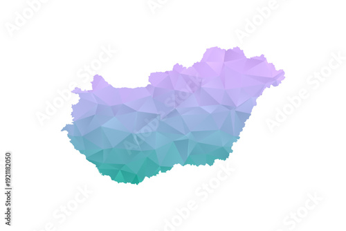 Hungary Map Polygon Style Vector Illustration in Purple and Cyan Gradient, Low Poly Geometric Design, Isolated on White Background for Infographics and Projects.