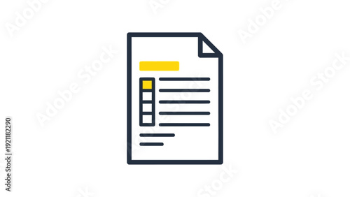 document icon checklist and text representing task completion data organization and form management for business.
