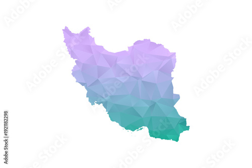 Iran, Islamic Republic of Map Polygon Style Vector Illustration in Purple and Cyan Gradient, Low Poly Geometric Design, Isolated on White Background for Infographics and Projects.