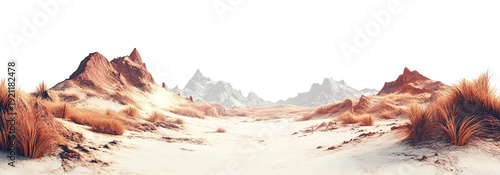 Panel kuchenny z motywem Wide desert valley with rocky mountains and dry grass, isolated on transparent cutout background