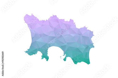 Jersey Map Polygon Style Vector Illustration in Purple and Cyan Gradient, Low Poly Geometric Design, Isolated on White Background for Infographics and Projects.