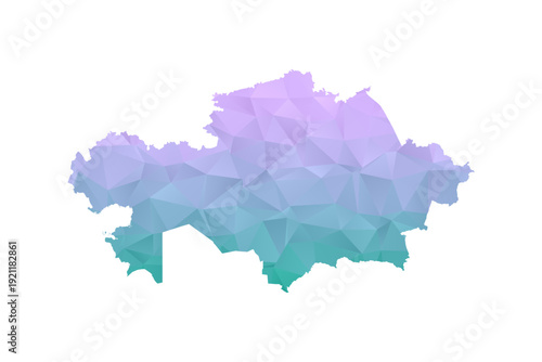Kazakhstan Map Polygon Style Vector Illustration in Purple and Cyan Gradient, Low Poly Geometric Design, Isolated on White Background for Infographics and Projects.