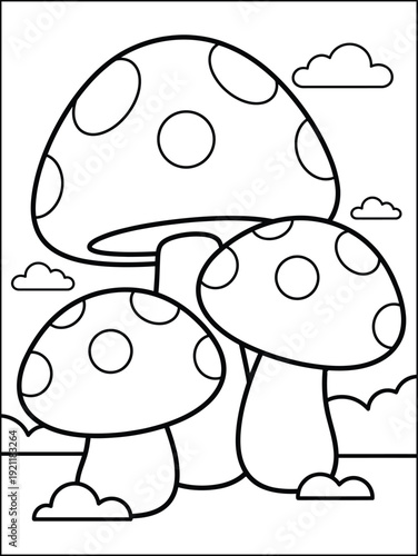Cute Mushroom Coloring Page for Kids