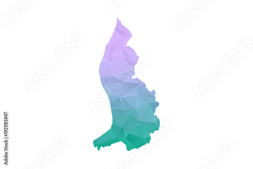 Liechtenstein Map Polygon Style Vector Illustration in Purple and Cyan Gradient, Low Poly Geometric Design, Isolated on White Background for Infographics and Projects.