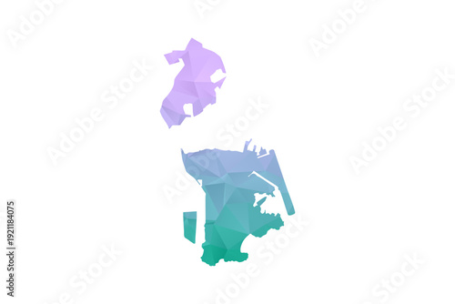 Macao Map Polygon Style Vector Illustration in Purple and Cyan Gradient, Low Poly Geometric Design, Isolated on White Background for Infographics and Projects.