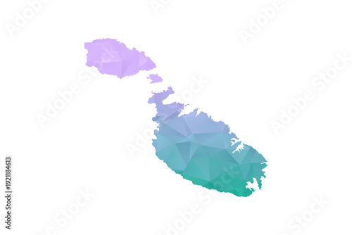 Malta Map Polygon Style Vector Illustration in Purple and Cyan Gradient, Low Poly Geometric Design, Isolated on White Background for Infographics and Projects.