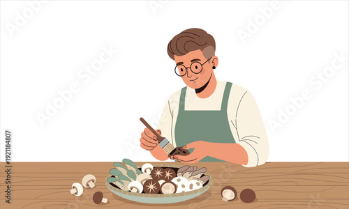 Cleaning fresh mushrooms with a brush