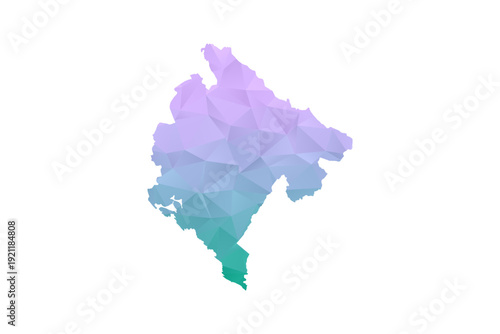 Montenegro Map Polygon Style Vector Illustration in Purple and Cyan Gradient, Low Poly Geometric Design, Isolated on White Background for Infographics and Projects.