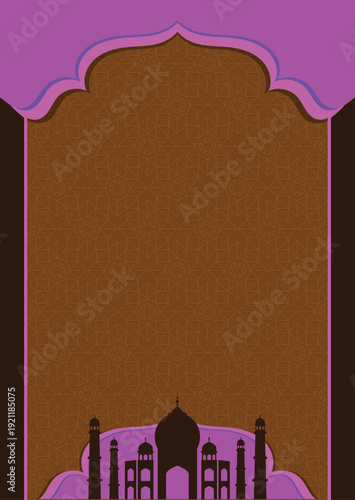 Abstract Islamic background brown and pink with mosque ornaments