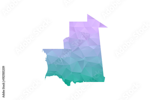 Mauritania Map Polygon Style Vector Illustration in Purple and Cyan Gradient, Low Poly Geometric Design, Isolated on White Background for Infographics and Projects.