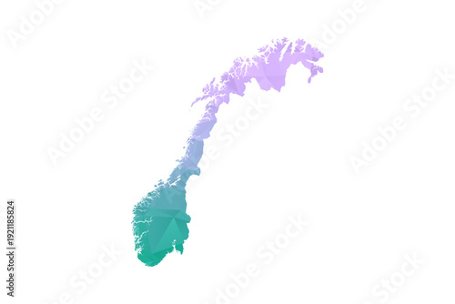 Norway Map Polygon Style Vector Illustration in Purple and Cyan Gradient, Low Poly Geometric Design, Isolated on White Background for Infographics and Projects.