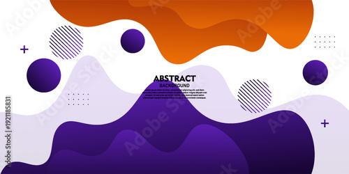 Colorful geometric wave 3D background. Purple elements with orange fluid gradient pattern. Dynamic shape composition. Vector eps10.