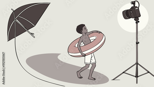 Young boy with swim ring in a studio photoshoot.