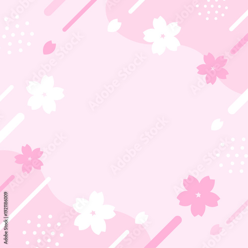 桜と幾何学模様の背景、正方形サイズ、ピンク