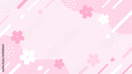 桜と幾何学模様の背景、16対9の横長サイズ、ピンク