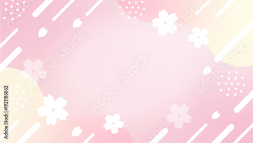 桜と幾何学模様の背景、16対9の横長サイズ、ピンクグラデーション