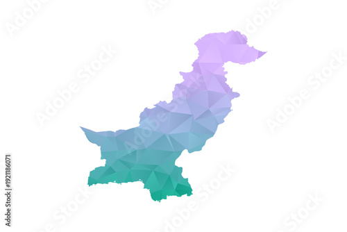Pakistan Map Polygon Style Vector Illustration in Purple and Cyan Gradient, Low Poly Geometric Design, Isolated on White Background for Infographics and Projects.