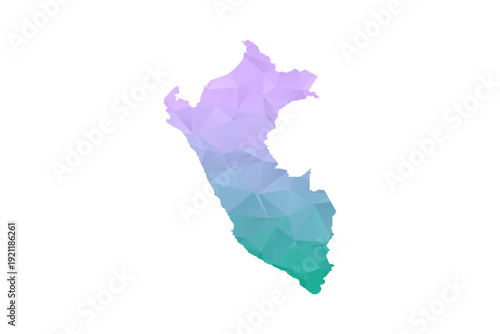 Peru Map Polygon Style Vector Illustration in Purple and Cyan Gradient, Low Poly Geometric Design, Isolated on White Background for Infographics and Projects.