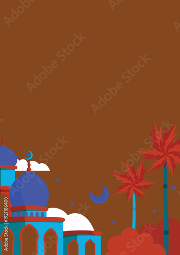 Abstract Islamic brown background with mosque view ornament
