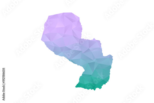 Paraguay Map Polygon Style Vector Illustration in Purple and Cyan Gradient, Low Poly Geometric Design, Isolated on White Background for Infographics and Projects.