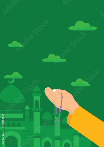 Abstract Islamic green background with praying hands ornament