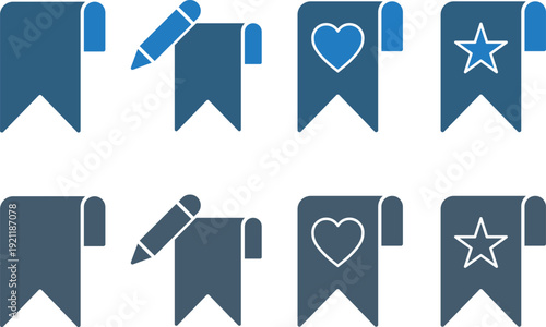 Bookmark Icons With Pen Star And Blank Designs