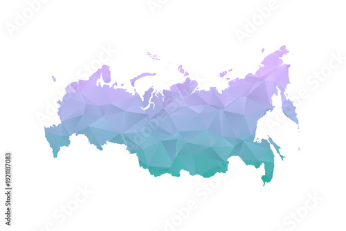Russia Map Polygon Style Vector Illustration in Purple and Cyan Gradient, Low Poly Geometric Design, Isolated on White Background for Infographics and Projects.