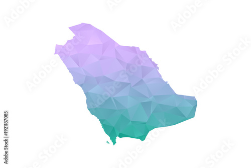 Saudi Arabia Map Polygon Style Vector Illustration in Purple and Cyan Gradient, Low Poly Geometric Design, Isolated on White Background for Infographics and Projects.