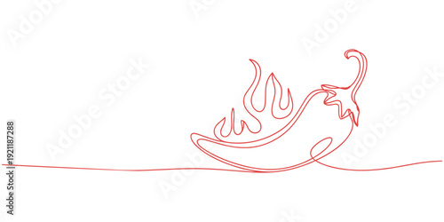 Continuous one line drawing of a chili pepper, depicting spice and heat, line art style vector illustration, Continuous one line drawing of a chili pepper, depicting spice and heat, line art style.