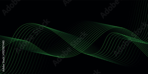 Black background and green line wave. vector illustration eps10