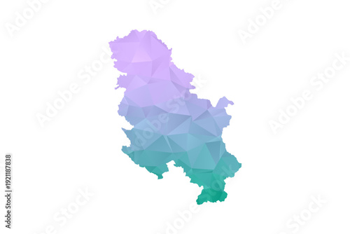 Serbia Map Polygon Style Vector Illustration in Purple and Cyan Gradient, Low Poly Geometric Design, Isolated on White Background for Infographics and Projects.