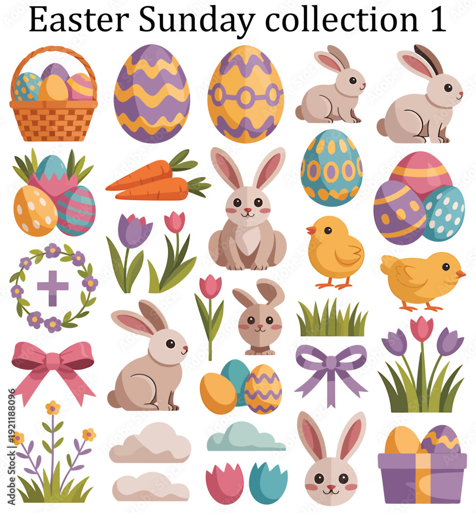 Naklejka premium Easter Sunday flat vector elements