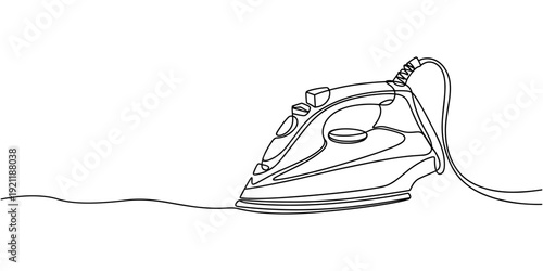 One continuous line drawing of cloth ironing electric home appliance. Electricity household gadget template concept. Trendy single line draw design vector graphic illustration, Continuous line Iron.