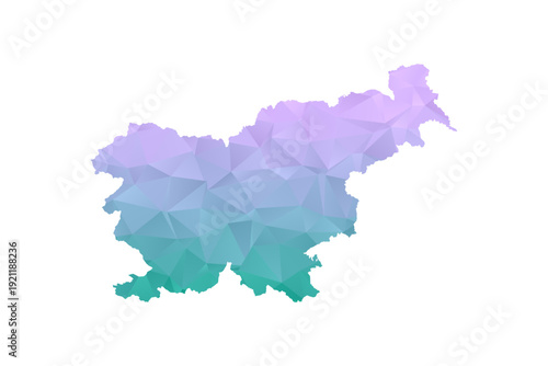 Slovenia Map Polygon Style Vector Illustration in Purple and Cyan Gradient, Low Poly Geometric Design, Isolated on White Background for Infographics and Projects.
