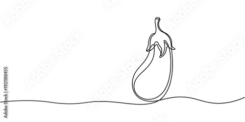 Eggplant in continuous line art drawing style. Aubergine fruit black linear sketch isolated on white background. Vector illustration