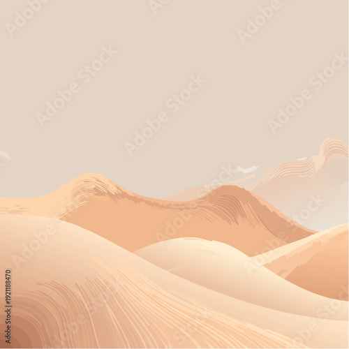 A serene desert landscape with majestic sand dunes under a clear sky viewed from a high vantage point illustrating the beauty of nature