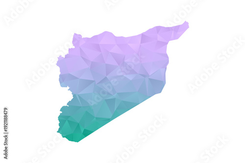 syria Map Polygon Style Vector Illustration in Purple and Cyan Gradient, Low Poly Geometric Design, Isolated on White Background for Infographics and Projects.