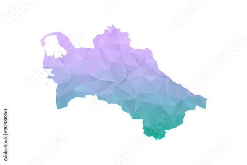 Turkmenistan Map Polygon Style Vector Illustration in Purple and Cyan Gradient, Low Poly Geometric Design, Isolated on White Background for Infographics and Projects.