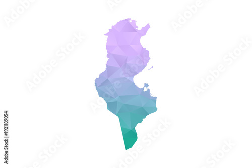 Tunisia Map Polygon Style Vector Illustration in Purple and Cyan Gradient, Low Poly Geometric Design, Isolated on White Background for Infographics and Projects.