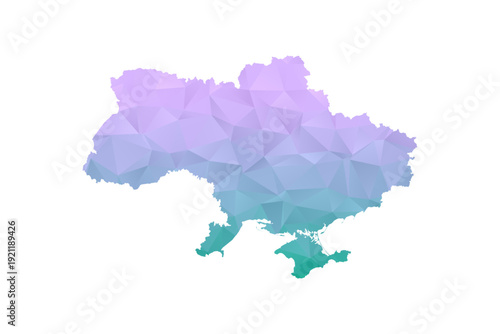 Ukraine Map Polygon Style Vector Illustration in Purple and Cyan Gradient, Low Poly Geometric Design, Isolated on White Background for Infographics and Projects.