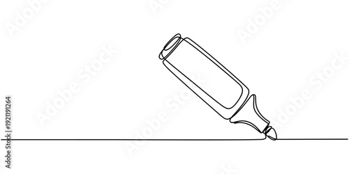Continuous one line art drawing of highlighter marker, Highlighter marker pen one line art, highlighter continuous line drawing. School or office stationary and supplies simple illustration in hand