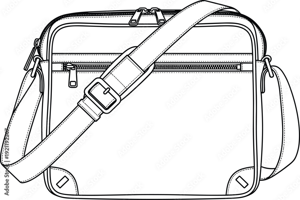 Ταπετσαρία Messenger bag vector illustration featuring adjustable shoulder strap zipper pockets and professional laptop case design isolated on white background for lifestyle fashion