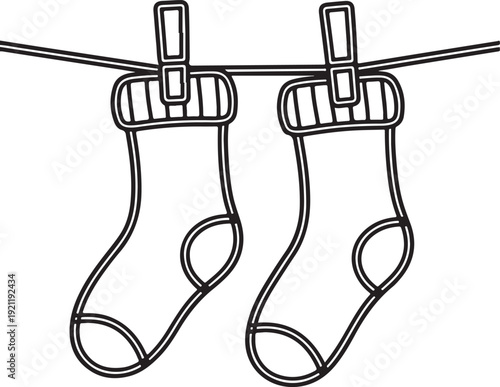 Simple Socks Line Drawing Hanging Socks Illustration for Coloring and Craft Ideas