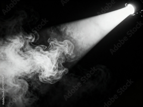 White light beam with smoke texture on dark background