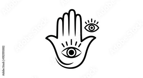 Hamsa Hand with Evil Eye Symbol, Protection Icon, Mystical Talisman