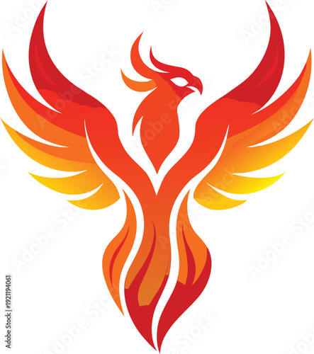 Vibrant Phoenix Bird Rising from Flames with Orange Red Wings