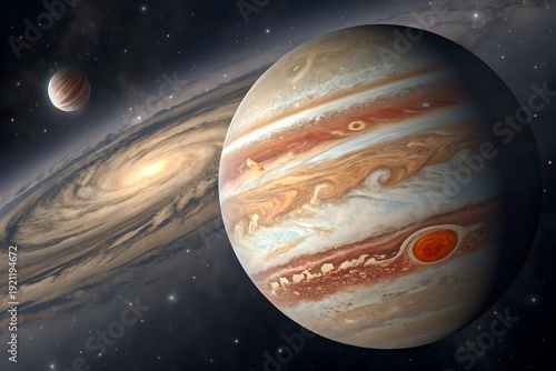 Earth and Moon in Space with Stars and Galaxy